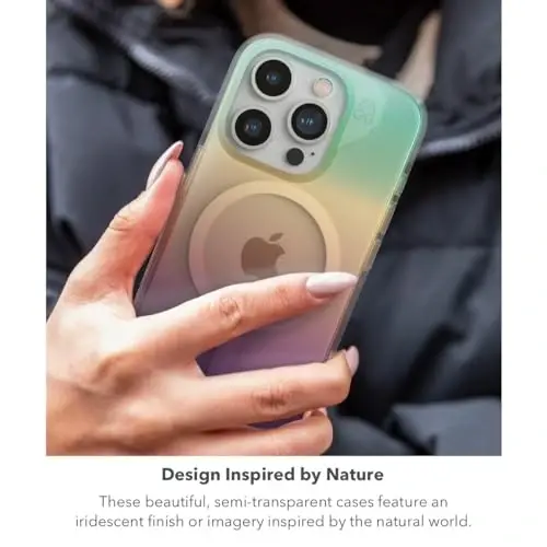 ZAGG Milan Snap iPhone 15 Pro Case - Drop Protection (13ft/4m), Durable Graphene, Scratch-Resistant, Wireless Charging MagSafe Case, Iridescent 