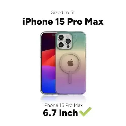 ZAGG Milan Snap iPhone 15 Pro Max Case - Drop Protection (13ft/4m), Durable Graphene, Scratch-Resistant, Wireless Charging MagSafe Case, Iridescent - 3