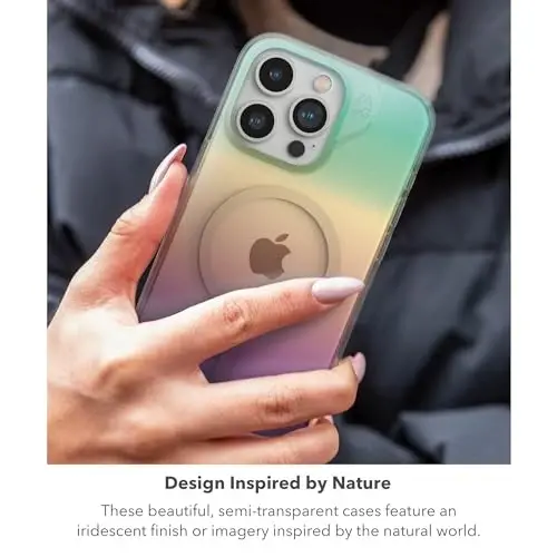 ZAGG Milan Snap iPhone 15 Pro Max Case - Drop Protection (13ft/4m), Durable Graphene, Scratch-Resistant, Wireless Charging MagSafe Case, Iridescent 