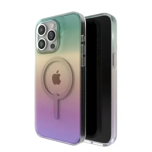 ZAGG Milan Snap iPhone 15 Pro Max Case - Drop Protection (13ft/4m), Durable Graphene, Scratch-Resistant, Wireless Charging MagSafe Case, Iridescent - ZAGG