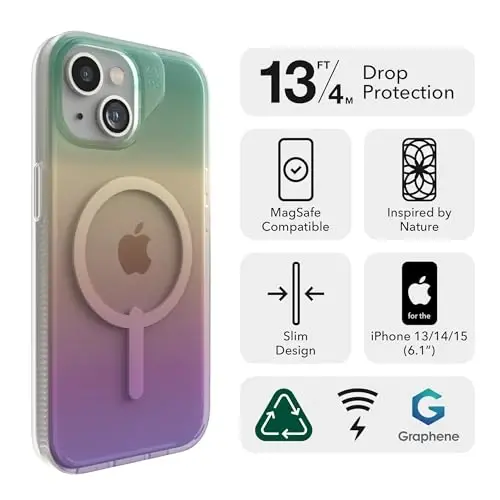 ZAGG Milan Snap iPhone 15/14/13 Case - Drop Protection (13ft/4m), Durable Graphene, Scratch-Resistant, Wireless Charging MagSafe Case, Iridescent - 2