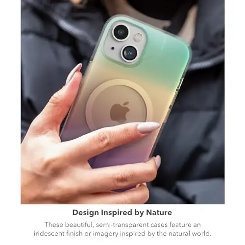 ZAGG Milan Snap iPhone 15/14/13 Case - Drop Protection (13ft/4m), Durable Graphene, Scratch-Resistant, Wireless Charging MagSafe Case, Iridescent - 6