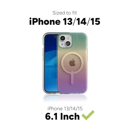 ZAGG Milan Snap iPhone 15/14/13 Case - Drop Protection (13ft/4m), Durable Graphene, Scratch-Resistant, Wireless Charging MagSafe Case, Iridescent - 3