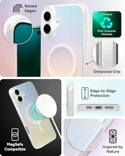 ZAGG Milan Snap iPhone 16 Plus Case - Rangini o'zgartiruvchi qoplama, MagSafe va simsiz zaryadlashga mos, Matte Iridescent qoplama, 4 m balandlikdan tushishdan himoya, Graphene bilan mustahkamlangan, Ekologik toza, Matte Iridescent - 5