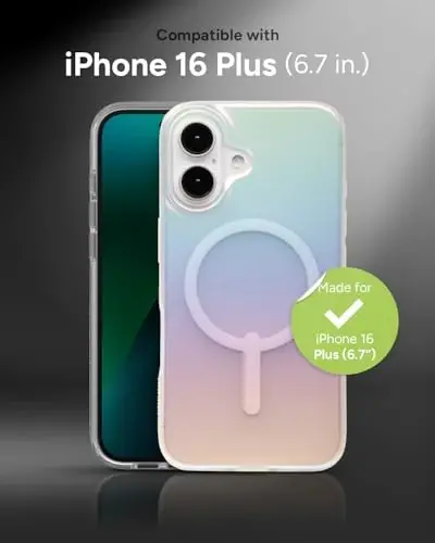 ZAGG Milan Snap iPhone 16 Plus Case - Rangini o'zgartiruvchi qoplama, MagSafe va simsiz zaryadlashga mos, Matte Iridescent qoplama, 4 m balandlikdan tushishdan himoya, Graphene bilan mustahkamlangan, Ekologik toza, Matte Iridescent - 2