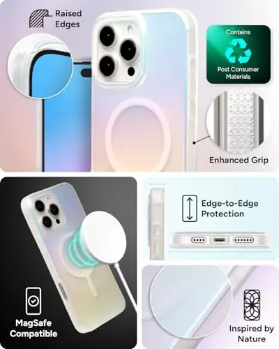 ZAGG Milan Snap Case for iPhone 16 Pro Max - Color Changing Finish, MagSafe & Wireless Charging Compatible, 13ft Drop Protection, Graphene Reinforced, Eco-Friendly, Matte Iridescent - 5