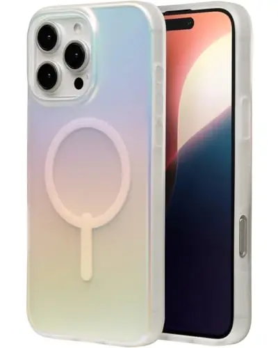 ZAGG Milan Snap Case for iPhone 16 Pro Max - Color Changing Finish, MagSafe & Wireless Charging Compatible, 13ft Drop Protection, Graphene Reinforced, Eco-Friendly, Matte Iridescent - 1