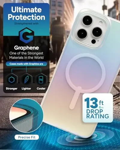 ZAGG Milan Snap Case for iPhone 16 Pro Max - Color Changing Finish, MagSafe & Wireless Charging Compatible, 13ft Drop Protection, Graphene Reinforced, Eco-Friendly, Matte Iridescent - 4