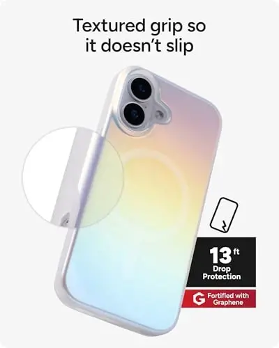 ZAGG Milan Snap Case for iPhone 17 - Iridescent, Graphene Strengthened Phone Case with Drop Protection (13ft/4m), Textured Edges & Sparkle Design, MagSafe Charging Compatible - 5