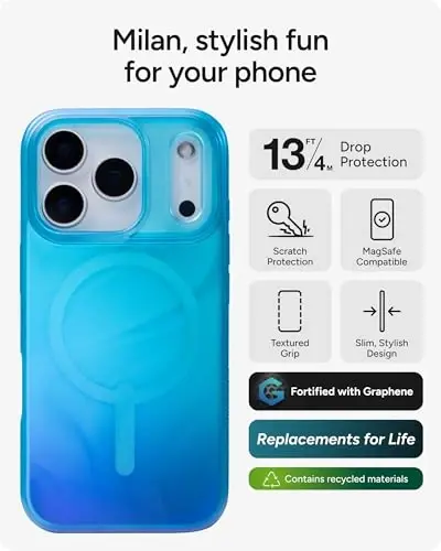 ZAGG Milan Snap Case for iPhone 17 Pro - Deep Aurora, Graphene Strengthened Phone Case with Drop Protection (13ft/4m), Textured Edges & Sparkle Design, MagSafe Charging Compatible - 2