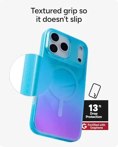 ZAGG Milan Snap Case for iPhone 17 Pro Max - Deep Aurora, Graphene Strengthened Phone Case with Drop Protection (13ft/4m), Textured Edges & Sparkle Design, MagSafe Charging Compatible - 5