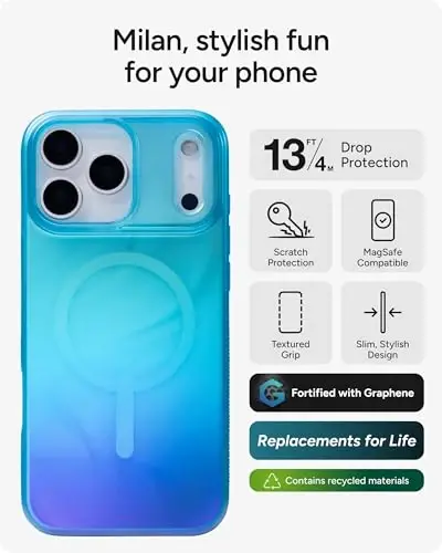 ZAGG Milan Snap Case for iPhone 17 Pro Max - Deep Aurora, Graphene Strengthened Phone Case with Drop Protection (13ft/4m), Textured Edges & Sparkle Design, MagSafe Charging Compatible - 2