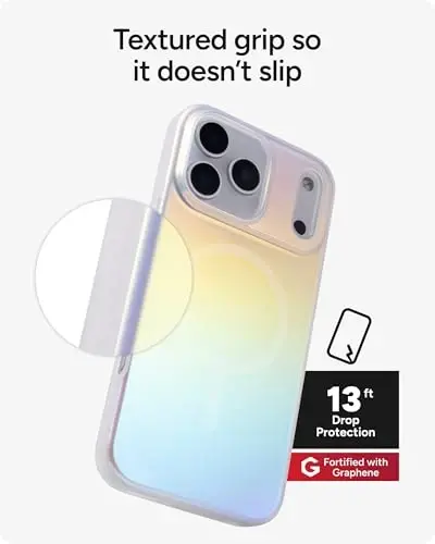 ZAGG Milan Snap Case for iPhone 17 Pro Max - Iridescent, Graphene Strengthened Phone Case with Drop Protection (13ft/4m), Textured Edges & Sparkle Design, MagSafe Charging Compatible - 5