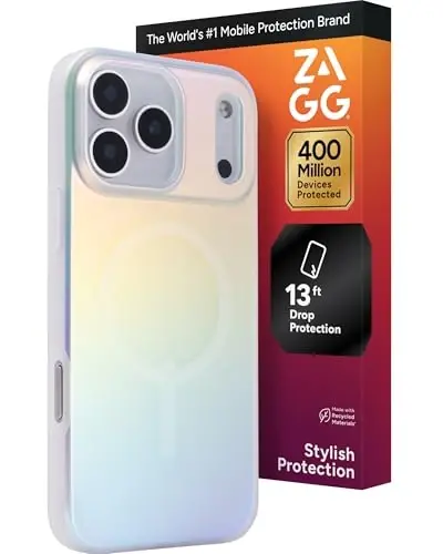 ZAGG Milan Snap Case for iPhone 17 Pro Max - Iridescent, Graphene Strengthened Phone Case with Drop Protection (13ft/4m), Textured Edges & Sparkle Design, MagSafe Charging Compatible - 1