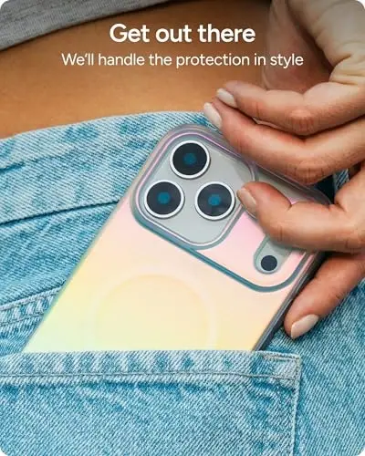 ZAGG Milan Snap Case for iPhone 17 Pro Max - Iridescent, Graphene Strengthened Phone Case with Drop Protection (13ft/4m), Textured Edges & Sparkle Design, MagSafe Charging Compatible - 6