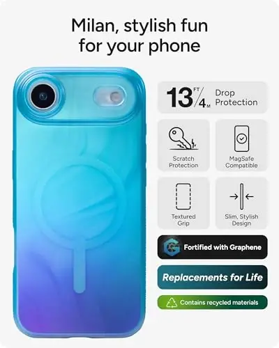 ZAGG Milan Snap Case for iPhone Air - Deep Aurora, Graphene Strengthened Phone Case with Drop Protection (13ft/4m), Textured Edges & Sparkle Design, MagSafe Charging Compatible - 2