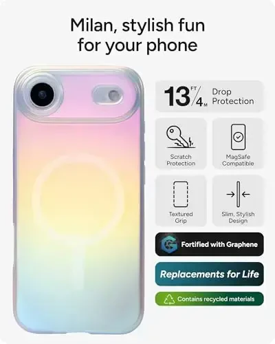 ZAGG Milan Snap Case for iPhone Air - Iridescent, Graphene Strengthened Phone Case with Drop Protection (13ft/4m), Textured Edges & Sparkle Design, MagSafe Charging Compatible - 2