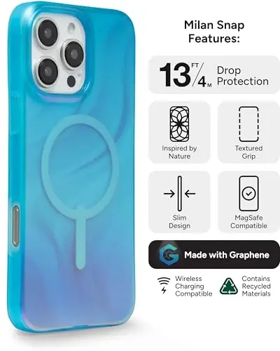 ZAGG Milan Snap Case for iPhone 16 Pro Max - Color Changing Finish, MagSafe & Wireless Charging Compatible, 13ft Drop Protection, Graphene Reinforced, Eco-Friendly, Deep Aurora - 3