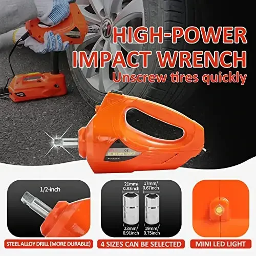 ZAISHANG Electric Car Jack 5Ton 12V Hydraulic Car Jack Lift (Lifting Range: 6.1~17.7 inch) with Impact Wrench Built-in Safety Hammer, and LED Light for SUV MPV Sedan Truck Change Tires Garage Repair - 4