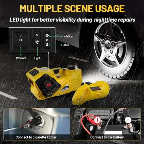 ZAISHANG Electric Car Jack Kit 5 Ton Hydraulic Jack(Lifting Range: 5.31-14.17 inch) with Impact Wrench Tire Inflator for Sport Cars Sedans EVs Efficient Tire Inflation and Emergency Tire Change - 4