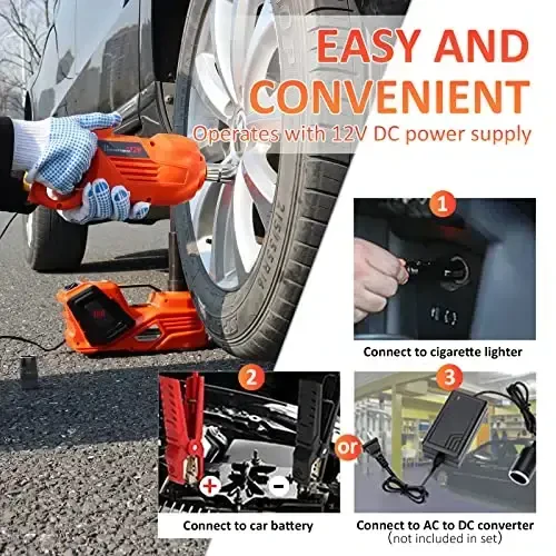 ZAISHANG Electric Car Jack Kit 5 Ton Hydraulic Jack(Lifting Range: 6.1~17.7 inch) with Impact Wrench Tire Inflator for SUV MPV Sedan Truck Change Tires Garage Repair and Emergency Tire Change - 3
