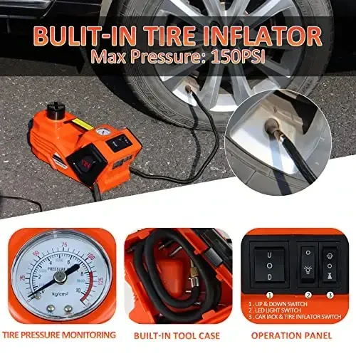 ZAISHANG Electric Car Jack Kit 5 Ton Hydraulic Jack(Lifting Range: 6.1~17.7 inch) with Impact Wrench Tire Inflator for SUV MPV Sedan Truck Change Tires Garage Repair and Emergency Tire Change - 5