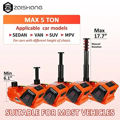 ZAISHANG Elektrik Avtomobil Krati Komplekti 5 Ton Gidravlik Krati (Ko'tarish Diapazoni: 6.1~17.7 dyuym) SUV MPV Sedan Yuk mashinalari uchun zarba kaliti Shinalarni nasoslash moslamasi Shinalarni almashtirish Garaj ta'miri va Favqulodda vaziyatlarda shinalarni almashtirish - 2