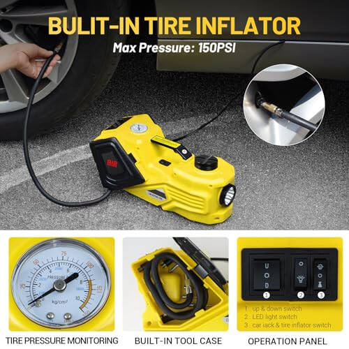 ZAISHANG Electric Car Jack Kit 5 Ton Hydraulic Jack(Lifting Range: 5.31-14.17 inch) with Impact Wrench Tire Inflator for Sport Cars Sedans EVs Efficient Tire Inflation and Emergency Tire Change - 1