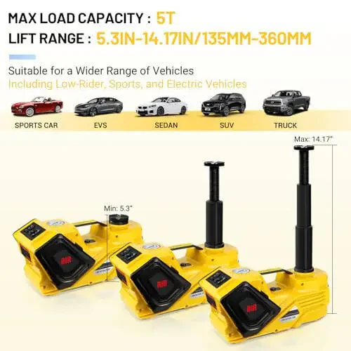 ZAISHANG Electric Car Jack Kit 5 Ton 12V (Lifting Range: 5.31-14.17 inch) with Impact Wrench, Inflator Pump and LED Light, for SUV/Truck/Sport Cars/Sedans/EVs Tire Inflation and Emergency Tire Change - 2