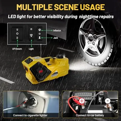 ZAISHANG Electric Car Jack 5 Ton 12V (Lifting Range: 5.31-14.17 inch) with Tire Pump and LED Light for SUV/Truck/Sport Cars/Sedans/EVs Efficient Tire Inflation and Emergency Tire Change - 5