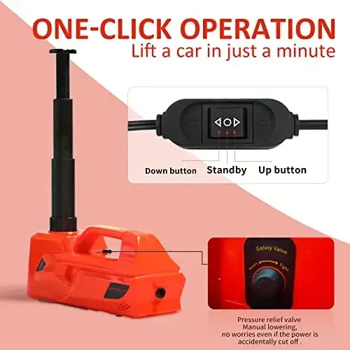 ZAISHANG Electric Car Jack 5Ton 12V Hydraulic Car Jack Lift (Lifting Range: 6.1~17.7 inch) with Impact Wrench Built-in Safety Hammer, and LED Light for SUV MPV Sedan Truck Change Tires Garage Repair - 6