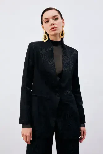 Жакет из атласа с рисунком - черный - SATEEN (1)