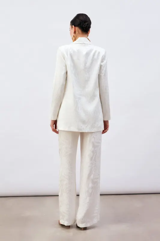 Жакет из атласа с рисунком - Экри - 8