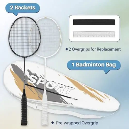 Zalava Badminton Rackets Set, Professional Badminton Racquets Lightweight (4U), 4-Pack/2-Pack Carbon Fiber, 3 Feather Shuttlecocks, with Protect Case & Overgrip, for Beginners, Advanced Players - ZALAVA (1)