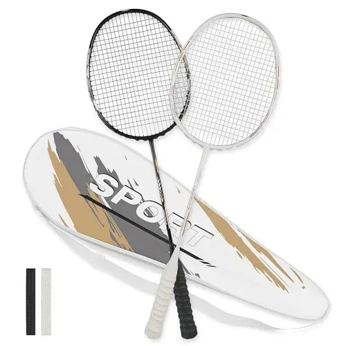 Zalava Badminton Rackets Set, Professional Badminton Racquets Lightweight (4U), 4-Pack/2-Pack Carbon Fiber, 3 Feather Shuttlecocks, with Protect Case & Overgrip, for Beginners, Advanced Players - 1