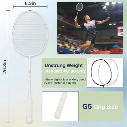 Zalava Badminton Rackets Set, Professional Badminton Racquets Lightweight (4U), 4-Pack/2-Pack Carbon Fiber, 3 Feather Shuttlecocks, with Protect Case & Overgrip, for Beginners, Advanced Players - 3