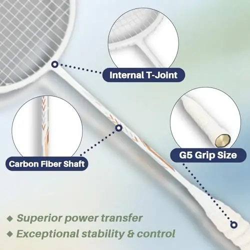 Zalava Badminton Rackets Set, Professional Badminton Racquets Lightweight (4U), 4-Pack/2-Pack Carbon Fiber, 3 Feather Shuttlecocks, with Protect Case & Overgrip, for Beginners, Advanced Players - 5