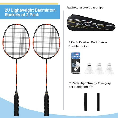 Zalava Badminton Racquets Set Professional Badminton Rackets Lightweight,4 Pack/2 Pack Carbon Fiber, 3 Feather Shuttlecocks, with Protect Case & Overgrip,for Beginners,Advanced Players - 2