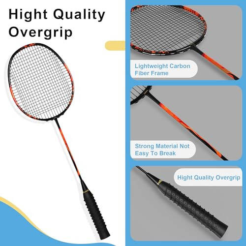 Zalava Badminton Racquets Set Professional Badminton Rackets Lightweight,4 Pack/2 Pack Carbon Fiber, 3 Feather Shuttlecocks, with Protect Case & Overgrip,for Beginners,Advanced Players - 3