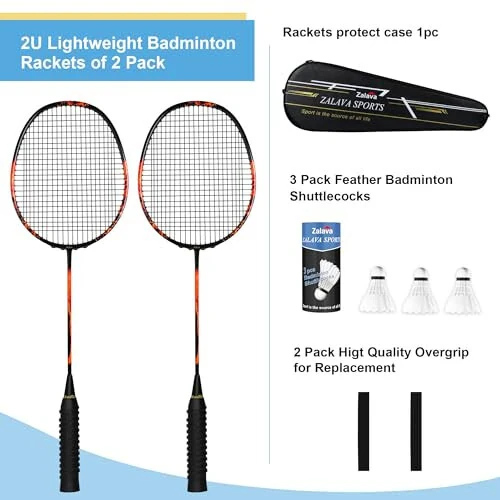 Zalava Badminton Racquets Set Professional Badminton Rackets Lightweight,4 Pack/2 Pack Carbon Fiber, 3 Feather Shuttlecocks, with Protect Case & Overgrip,for Beginners,Advanced Players - Zalava (1)