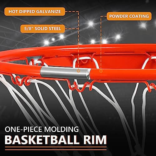 Замена обода для баскетбольного кольца, прочный разрывной обод и сетка, универсальный профессиональный обод с двойной пружиной из цельной стали 18 дюймов, подходит для наземных и настенных баскетбольных колец, для помещений и улицы - 5