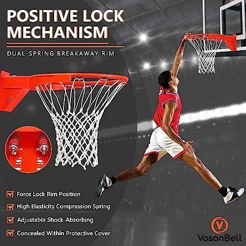 Замена обода для баскетбольного кольца, прочный разрывной обод и сетка, универсальный профессиональный обод с двойной пружиной из цельной стали 18 дюймов, подходит для наземных и настенных баскетбольных колец, для помещений и улицы - VosonBell (1)