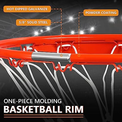 Замена обода для баскетбольного кольца, прочный разрывной обод и сетка, универсальный профессиональный обод с двойной пружиной из цельной стали 18 дюймов, подходит для наземных и настенных баскетбольных колец, для помещений и улицы - 4