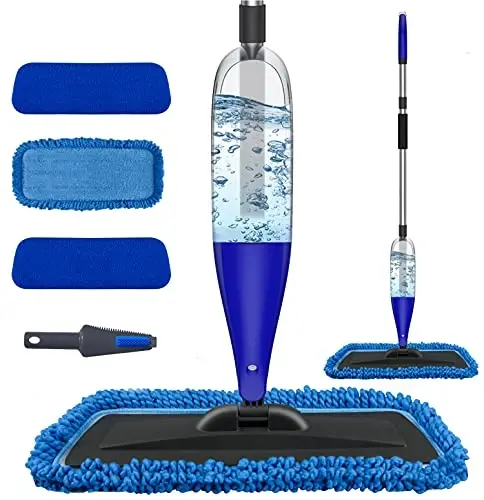Zaminni tozalash uchun purkagichli mop, 3 dona yuviladigan prokladkali - Nam quruq mikrofiberli mop, oshxona, yog'och, qattiq yog'och, laminat, keramika plitalari, chang tozalash uchun 800 ml to'ldiriladigan shishali 