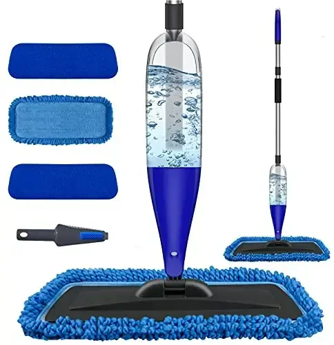 Zaminni tozalash uchun purkagichli mop, 3 dona yuviladigan prokladkali - Nam quruq mikrofiberli mop, oshxona, yog'och, qattiq yog'och, laminat, keramika plitalari, chang tozalash uchun 800 ml to'ldiriladigan shishali - 1
