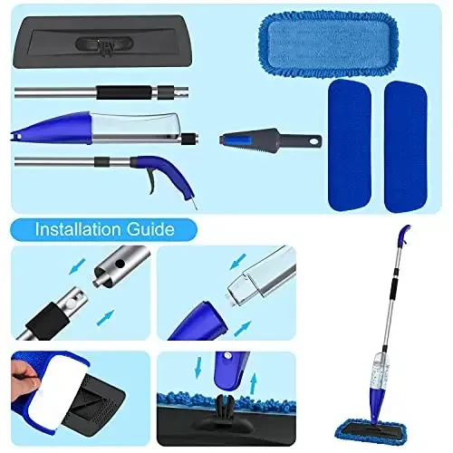 Zaminni tozalash uchun purkagichli mop, 3 dona yuviladigan prokladkali - Nam quruq mikrofiberli mop, oshxona, yog'och, qattiq yog'och, laminat, keramika plitalari, chang tozalash uchun 800 ml to'ldiriladigan shishali - 7