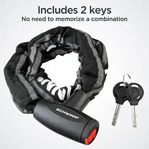 Замок для велосипеда Schwinn Reflective Chain Key Lock, 3 фута x 8 мм, антикража, уровень безопасности 4 - 5