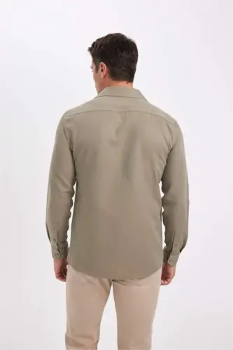 Zamonaviy Fit Polo Yaxasi Poplin Uzun Kolli Ko'ylak Och Haki - 5