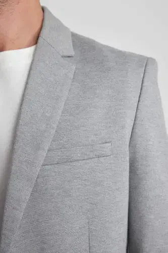 Zamonaviy tor bichimli yoqali tugmali Blazer B0122AX23AU-Kulrang - 5