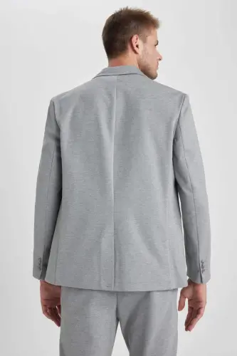 Zamonaviy tor bichimli yoqali tugmali Blazer B0122AX23AU-Kulrang - 7